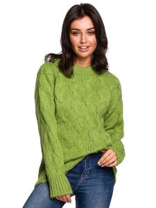 Be Wear Sweter w kolorze zielonym rozmiar: S/M. Zielone swetry oversize Be Wear, m, bez wzorów, z wełny, bez ramiączek. Za 162,87 zł.