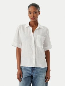 Tommy Hilfiger Koszula WW0WW48925 Biały Relaxed Fit. Białe koszule TOMMY HILFIGER, s, bez wzorów, ze lnu, bez kołnierzyka, bez ramiączek. Za 409,99 zł.