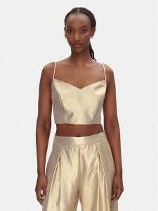 ACCESS FASHION Top 53-2021-922 Złoty Slim Fit. Żółte topy ACCESS FASHION, bez wzorów, z syntetyku, bez kołnierzyka, bez ramiączek. Za 189,99 zł.