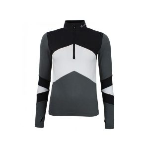 Damska koszulka 1st Skin z zamkiem błyskawicznym Peak Mountain. Czarne bluzki Peak Mountain, bez wzorów, eleganckie, bez kołnierzyka, bez ramiączek. W wyprzedaży za 170,00 zł.