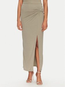 Guess Spódnica midi W5GD0E KAQL2 Khaki Regular Fit. Brązowe spódnice Guess, s, z aplikacjami, midi. Za 269,99 zł.