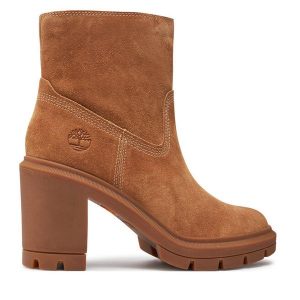 Botki Timberland. Brązowe botki Timberland, bez wzorów, bez obcasa, na słupku, bez zapięcia. Za 509,99 zł.