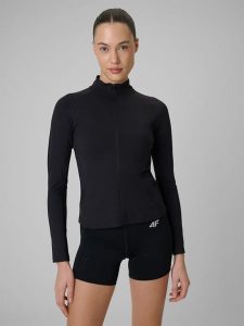 4F Bluza treningowa slim bez kaptura damska - czarna M. Czarne bluzy 4f, m, bez wzorów, bez kaptura. Za 179,99 zł.