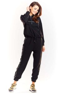 Czarne Wygodne Spodnie na Gumie z Lampasami. Czarne bluzy Infinite You, l, bez wzorów, z dresówki. Za 184,90 zł.