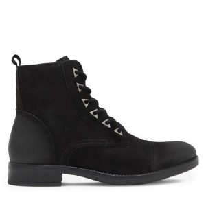 Trzewiki Lasocki. Czarne botki Lasocki, bez wzorów, bez obcasa, na płaskiej podeszwie, bez zapięcia. Za 259,99 zł.