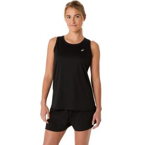 Damski tank top Asics Core. Czarne topy ASICS, bez wzorów, bez kołnierzyka, bez ramiączek. Za 155,50 zł.