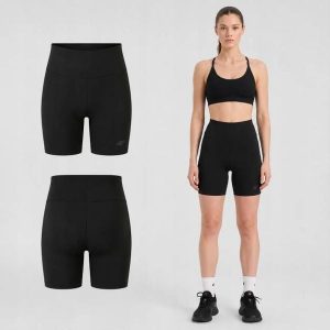 KOLARKI DAMSKIE 4F LEGGINSY KRÓTKIE SPODENKI NA LATO F031 KRÓTKIE KOLOR CZARNY. Czarne legginsy 4f, bez wzorów, z bawełny, krótkie. Za 49,99 zł.