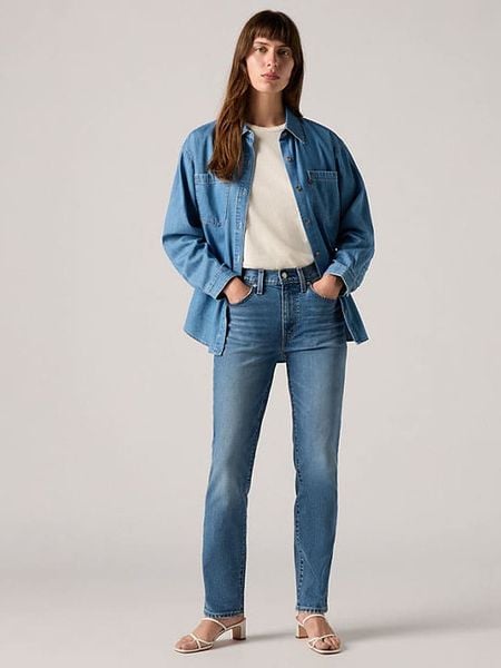 Levi's Dżinsy "724" - Slim fit - w kolorze niebieskim rozmiar: W27/L32. Niebieskie jeansy Levi's®, z aplikacjami, ze skóry, z podwyższonym stanem. Za 306,95 zł.