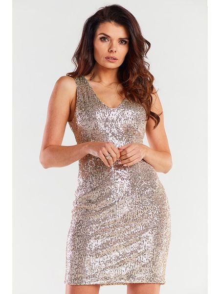 Awama Sukienka w kolorze beżowym rozmiar: XL. Brązowe sukienki Awama, xl, bez wzorów, bez kołnierzyka, bez ramiączek, mini. Za 139,87 zł.