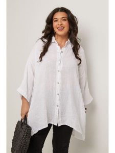 Curvy Lady Lniana koszula w kolorze białym rozmiar: 44/46. Białe koszule Curvy Lady, bez wzorów, ze lnu, z asymetrycznym kołnierzem, bez ramiączek. Za 152,95 zł.