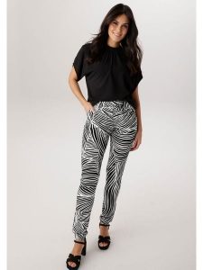 Aniston Spodnie w kolorze biało-czarnym rozmiar: 42. Białe spodnie z wysokim stanem Aniston, bez wzorów, z materiału, z podwyższonym stanem. Za 130,99 zł.