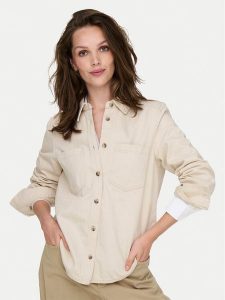 ONLY Koszula jeansowa Silla 15338783 Écru Slim Fit. Koszule ONLY, xs, bez wzorów, z bawełny, bez kołnierzyka, bez ramiączek. Za 159,99 zł.