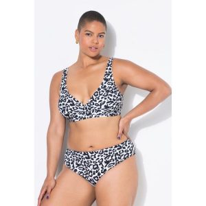 Damskie Figi od bikini wysoki stan wzór w panterkę. Białe figi Ulla Popken, bez wzorów, z elastanu. Za 93,99 zł.