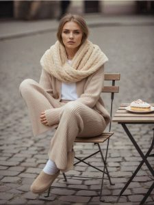 Komin ze strukturalnym wzorem - beżowy. Brązowe szaliki Sinsay, bez wzorów. Za 29,99 zł.