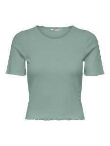 ONLY Koszulka "Emma" w kolorze zielonym rozmiar: XL. Zielone bluzki ONLY, xl, bez wzorów, bez kołnierzyka, bez ramiączek. Za 43,88 zł.