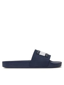 Tommy Jeans Klapki Flag Pool Sld Ess EN0EN02115 Granatowy. Niebieskie klapki Tommy Jeans, bez wzorów, z jeansu, bez obcasa. Za 179,99 zł.