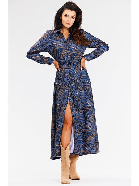 Awama Sukienka w kolorze granatowym rozmiar: M. Niebieskie sukienki Awama, m, bez wzorów, bez kołnierzyka, bez ramiączek, maxi. Za 190,95 zł.