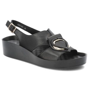 Czarne Sandały S.Barski Eleganckie Obuwie Damskie. Czarne sandały S.BARSKI, bez wzorów, bez obcasa, na koturnie, bez zapięcia. Za 149,00 zł.