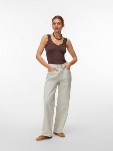 Vero Moda Top w kolorze brązowym rozmiar: XS. Brązowe topy Vero Moda, xs, bez wzorów, z koronki, bez kołnierzyka, bez ramiączek. Za 43,99 zł.