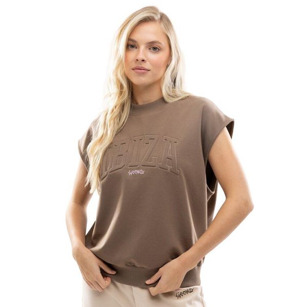 Damska bluza bez rękawów Lifestyle Siroko IBZ Tidal Brown. Brązowe bluzy SIROKO, bez wzorów, z materiału, bez kaptura. Za 126,00 zł.