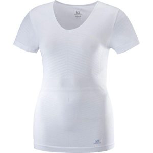 Koszulka turystyczna damska Salomon Elevate Move On Tee. Białe koszulki sportowe Salomon, bez wzorów, z elastanu, bez ramiączek. W wyprzedaży za 112,00 zł.