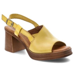Sandały damskie HEE, cholewka ze skóry naturalnej z zabudowanym przodem i odkrytą piętą na stabilnym obcasie z platformą, żółte, 26544. Żółte sandały Hee, bez wzorów, ze skóry, bez obcasa, na obcasie, bez zapięcia. Za 379,00 zł.