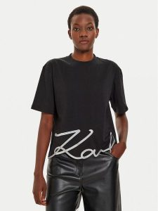 KARL LAGERFELD T-Shirt 226W1703 Czarny Relaxed Fit. Czarne t-shirty KARL LAGERFELD, xs, bez wzorów, z bawełny, bez kołnierzyka, bez ramiączek. Za 279,99 zł.