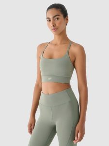 4F Biustonosz treningowy z niskim wsparciem - oliwkowy/khaki M. Brązowe biustonosze 4f, bez wzorów, z dzianiny. W wyprzedaży za 59,99 zł.