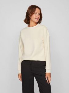Vila Bluza "Sandy" w kolorze kremowym rozmiar: XL. Brązowe bluzy Vila, xl, bez wzorów, bez kaptura. Za 79,03 zł.