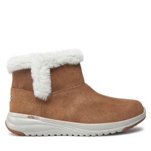 Botki Skechers. Brązowe botki Skechers, bez wzorów, bez obcasa, na płaskiej podeszwie, bez zapięcia. Za 369,99 zł.