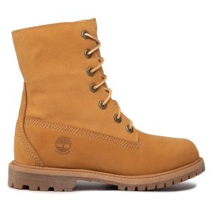 Trapery Timberland. Brązowe buty zimowe Timberland, bez obcasa, bez zapięcia. Za 609,99 zł.