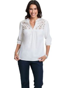 WITT WEIDEN Bluzka w kolorze kremowym rozmiar: 50. Brązowe bluzki WITT WEIDEN, z aplikacjami, z bawełny, bez kołnierzyka, bez ramiączek. Za 68,45 zł.