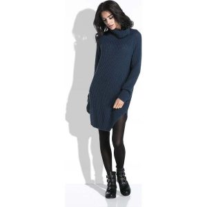 Granatowy Sweter-Tunika z Półgolfem. Długie swetry marki Molly.pl. W wyprzedaży za 69,95 zł.