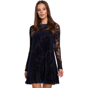 Ekskluzywna aksamitna trapezowa sukienka w kwiaty. Sukienki Sukienki.shop, na imprezę, s, bez wzorów, z koronki, eleganckie, bez kołnierzyka, bez ramiączek, mini, trapezowe. W wyprzedaży za 202,00 zł.
