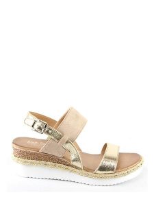 Sixth Sens Sandały w kolorze złoto-beżowym na koturnie rozmiar: 39. Brązowe sandały Sixth Sens, bez wzorów, z otwartym noskiem, bez obcasa, na koturnie, bez zapięcia. Za 123,53 zł.