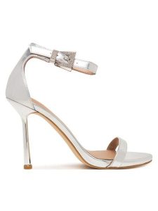 Guess Sandały FLPINS LEL03 Srebrny. Szare sandały Guess, z aplikacjami, ze skóry, bez obcasa, na szpilce, bez zapięcia. Za 588,99 zł.