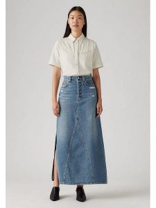 Levi's Spódnica dżinsowa w kolorze niebieskim rozmiar: W32. Niebieskie spódnice Levi's®, s, z aplikacjami, z bawełny, klasyczne, maxi. Za 201,55 zł.