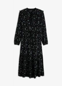 Sukienka midi z czystej wiskozy. Czarne sukienki bonprix, bez wzorów, z wiskozy, bez kołnierzyka, bez ramiączek, midi. Za 149,99 zł.