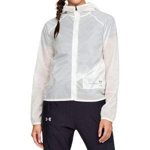 Kurtka turystyczna damska Under Armour Qualifier Storm Packable. Białe kurtki Under Armour, bez wzorów, z nylonu, bez kaptura. W wyprzedaży za 213,00 zł.