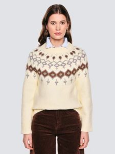 Sweter damski z skandynawskim wzorem kremowy Skandia 102. Białe swetry klasyczne Big Star, l, z dzianiny, bez kołnierzyka. Za 229,99 zł.