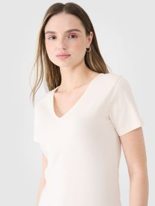 4F T-shirt slim gładki damski - biały S. Białe t-shirty 4f, s, bez wzorów, z bawełny, bez kołnierzyka, bez ramiączek. W wyprzedaży za 39,99 zł.