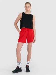 4F Spodenki plażowe damskie - czerwone XS. Czerwone szorty 4f, bez wzorów, z elastanu, wakacyjne. Za 39,99 zł.