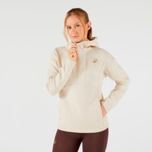 Bluza tenisowa damska z kapturem, na suwak. Brązowe bluzy KUIKMA, xl, bez wzorów, z elastanu, z kapturem. Za 129,99 zł.