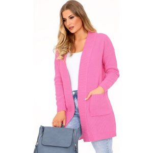 Różowy Stylowy Kardigan bez Zapięcia. Czerwone długie swetry Merribel, z materiału. Za 109,90 zł.