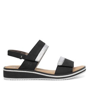 Sandały Rieker. Czarne sandały Rieker, bez wzorów, bez obcasa, na płaskiej podeszwie, bez zapięcia. Za 309,99 zł.