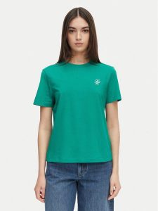 Tommy Hilfiger T-Shirt Logo Embroidery WW0WW48699 Zielony Regular Fit. Zielone t-shirty TOMMY HILFIGER, s, bez wzorów, z bawełny, bez kołnierzyka, bez ramiączek. Za 169,99 zł.