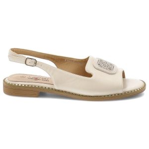 Sandały damskie S.Barski, cholewka ze skóry ekologicznej na płaskiej podeszwie z efektowną broszką, beżowe, KV61-6016. Brązowe sandały S.BARSKI, bez wzorów, ze skóry ekologicznej, bez obcasa, na płaskiej podeszwie, bez zapięcia. Za 119,00 zł.