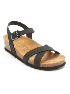 Mandel Sandały w kolorze czarnym na koturnie rozmiar: 38. Czarne sandały Mandel, bez wzorów, z otwartym noskiem, bez obcasa, na koturnie, bez zapięcia. Za 147,31 zł.