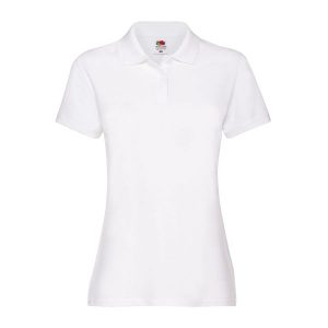 Damska Koszulka Polo Premium 170. Białe koszulki sportowe FRUIT OF THE LOOM, bez wzorów, bez ramiączek. Za 80,99 zł.