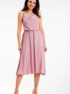 Sukienka Model A579 Dirty Pink - awama. Różowe sukienki Awama, l, bez wzorów, z wiskozy, eleganckie, bez kołnierzyka, plus size, bez ramiączek, midi, dopasowane. Za 300,83 zł.